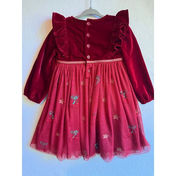 JoJo Maman Bebe Cherry Star Sequined Party Dress Size 18-24m - Picture 3 of 6
